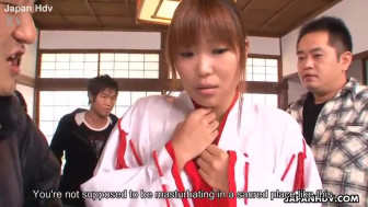 Shrine maiden getting screwed and jizzed in her twat
